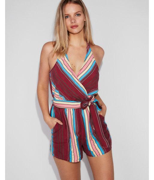 Express Womens Striped Silky Soft Twill Utility Romper