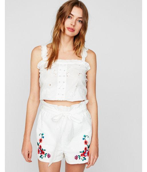 Express Womens Petite Lace-up Eyelet Ruffle Tank