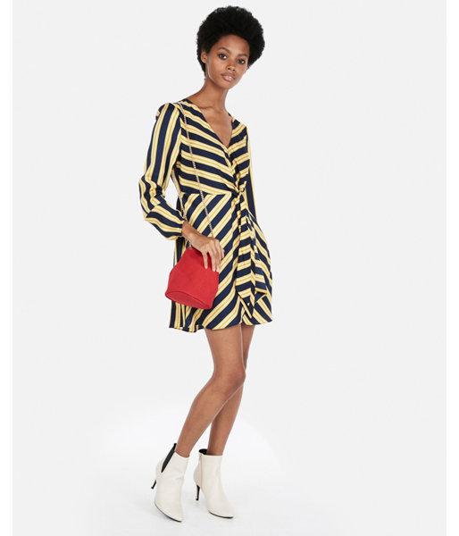 Express Womens Striped Knotted V-neck Dress