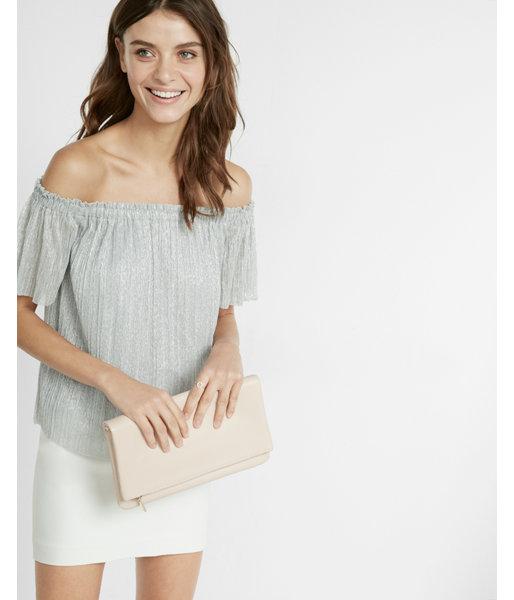 Express Womens Metallic Pleated Off The Shoulder Blouse
