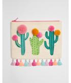 Express Womens Linen-blend Cactus Pom Pouch