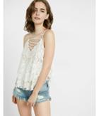 Express Womens Floral Lace Tiered Lace-up V-neck Cami