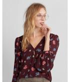 Express Floral Puff Sleeve Button V-neck Blouse