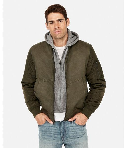 Express Mens Faux Leather System Bomber Jacket