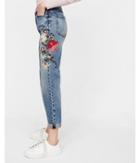 Express Womens High Waisted Floral Embroidery Girlfriend Jeans