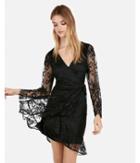 Express Womens Lace Wrap Fit And Flare Dress