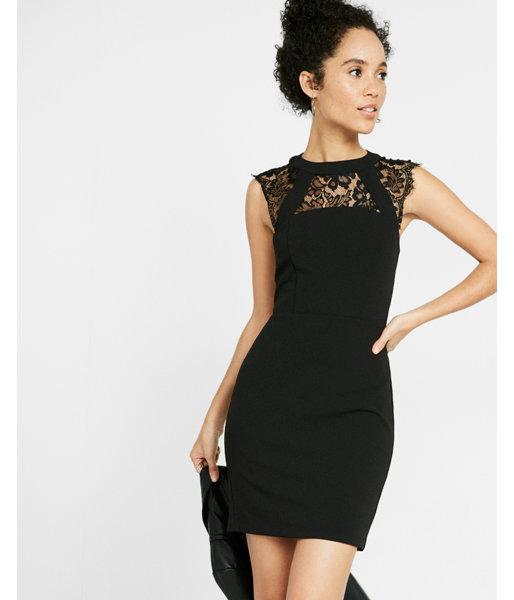 Express Womens Petite Sleeveless Lace Yoke Dress