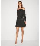 Express Womens Dotted Off The Shoulder Fit And Flare Dress