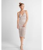 Express Womens Petite Sparkly Pleated Deep V-neck  Dress