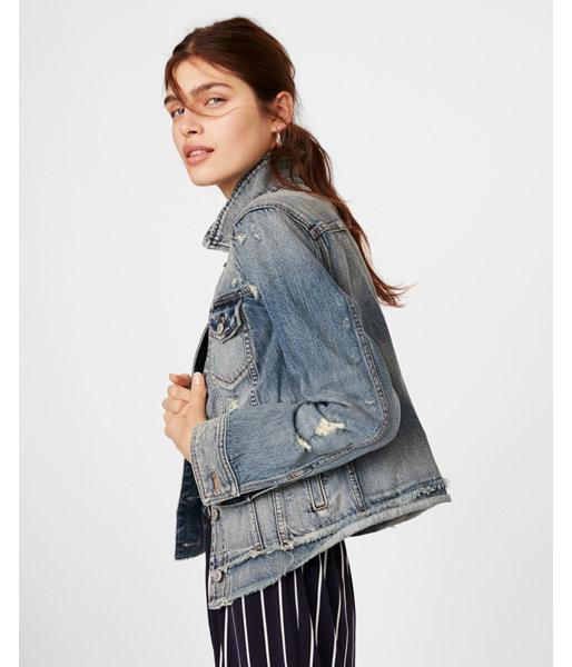 Express Womens Frayed Hem Denim Trucker Jacket