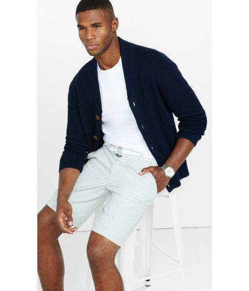Express Men's Shorts 10 Inch Belted Gray Sailboat Print