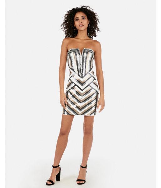 Express Womens Sequin V-wire Strapless  Dress