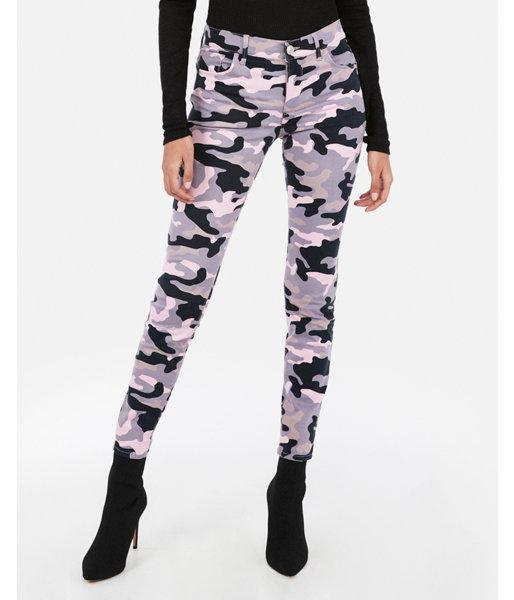 Express Womens Mid Rise Pink Camo Print Stretch Ankle