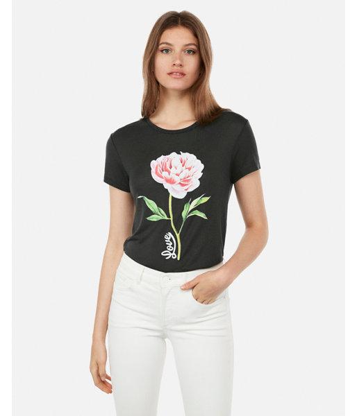Express Womens Love Flower Graphic Crew Neck Easy Tee
