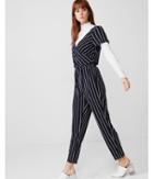 Express Womens Black And White Stripe Surplice Jumpsuit