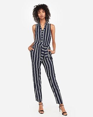 Express Womens Striped Portofino Shirt Paperbag Jumpsuit