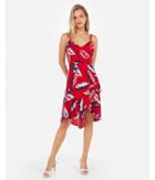 Express Womens Printed Floral Ruffle Wrap Midi Fit And Flare Dress