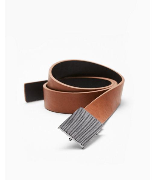 Express Mens Reversible Engraved Striped Plaque Belt