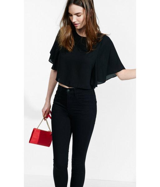 Express Womens Flutter Sleeve Cropped Top