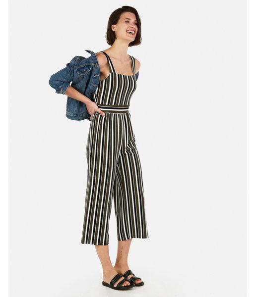 Express Womens Striped Square Neck Culotte Jumpsuit