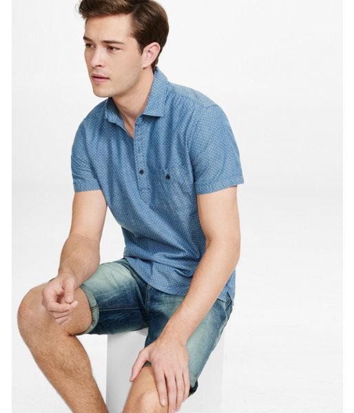 Express Mens Short Sleeve Chambray Dot Print Henley