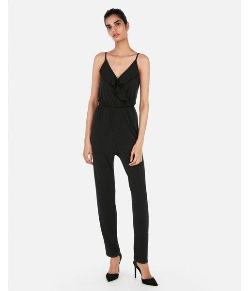 Express Womens Ruffle Front Ankle Jumpsuit