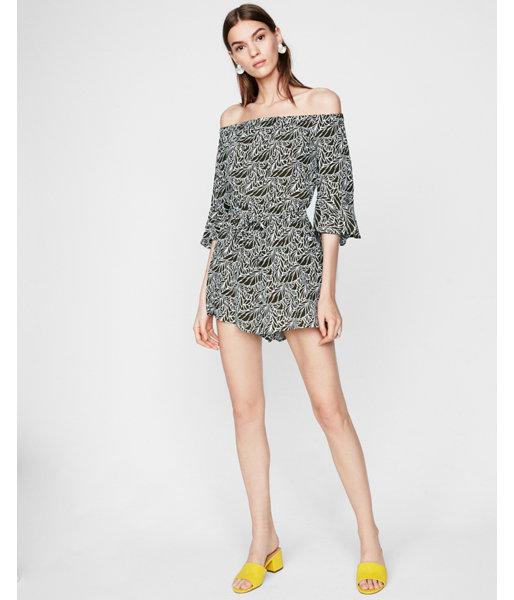 Express Womens Petite Floral Off The Shoulder Romper