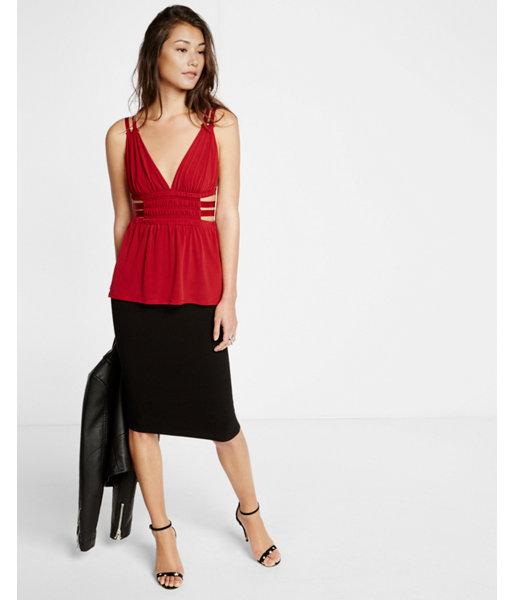 Express Womens Strappy Ruched Deep V Cami