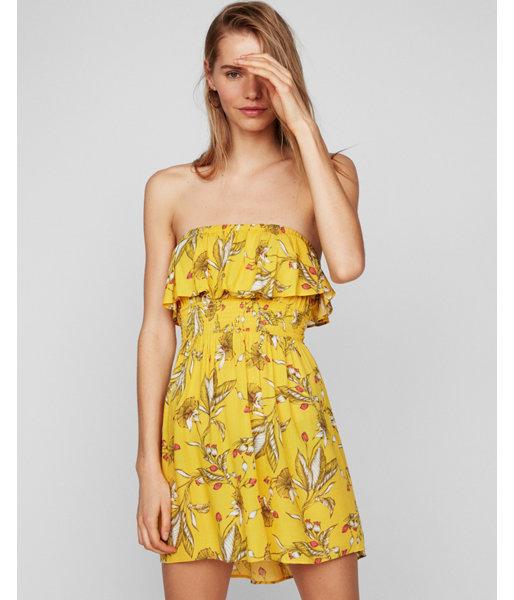 Express Womens Petite Floral Ruffle Front Smocked Cami Dress