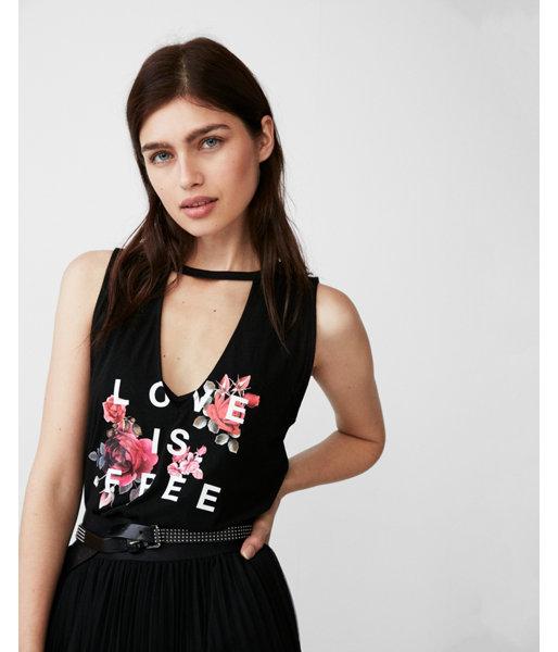 Express Womens Petite Love Is Free Lace Back Graphic Tank