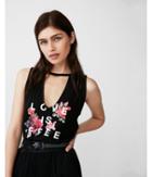 Express Womens Petite Love Is Free Lace Back Graphic Tank