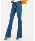 Express Womens Super High Waisted Dark Wash Belted Bell Flare Jeans