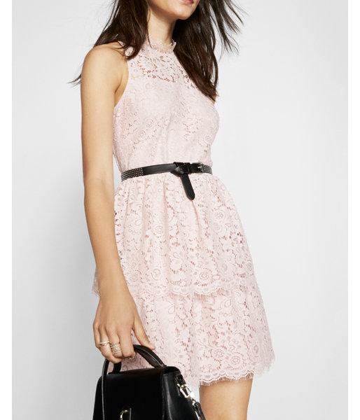 Express Petite Tiered Lace Fit And Flare Dress