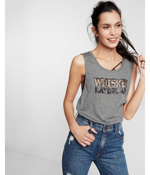 Express Sequined Whiskey Daydream Scoop Neck Tank