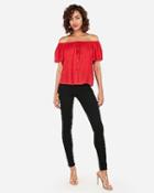 Express Womens Printed Off The Shoulder Button Front Top