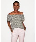Express Womens Petite Checkered Off The Shoulder Ruffle