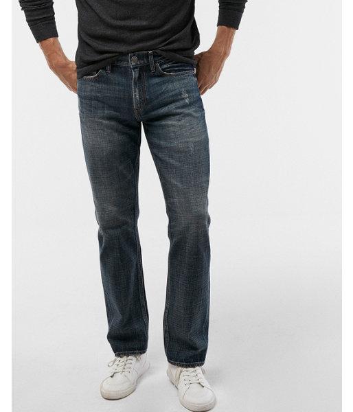 Express Mens Slim Straight Medium Wash Distressed Soft Cotton Jeans
