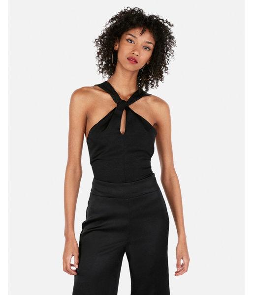 Express Womens Satin Twist Tie Back Cropped Halter Top