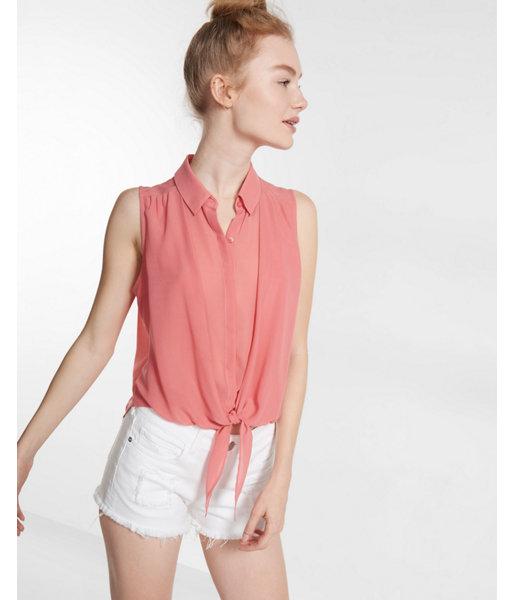 Express Womens Tie-front Sleeveless Button-down