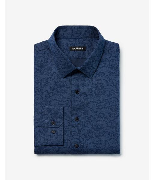 Express Mens Slim Floral Print Twill Dress