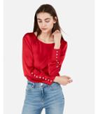 Express Womens Satin Large Heart Button-cuff Blouse
