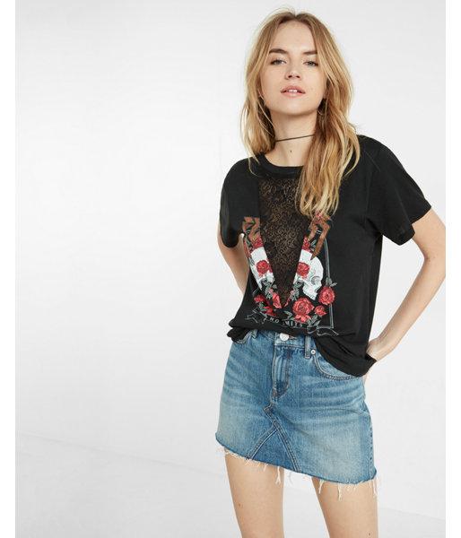 Express Womens Express One Eleven Fearless Lace Inset Crew Neck Tee