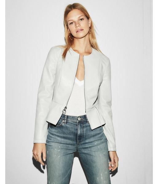 Express Womens Faux Leather Fitted Peplum Jacket
