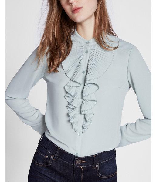 Express Ruffle Front Band Collar Blouse