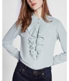 Express Ruffle Front Band Collar Blouse