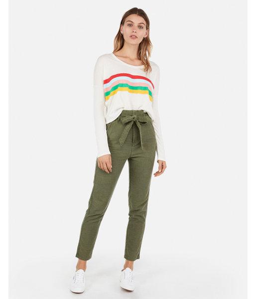 Express Womens Express Womens Express One Eleven Rainbow Striped Long Sleeve Boxy Tee