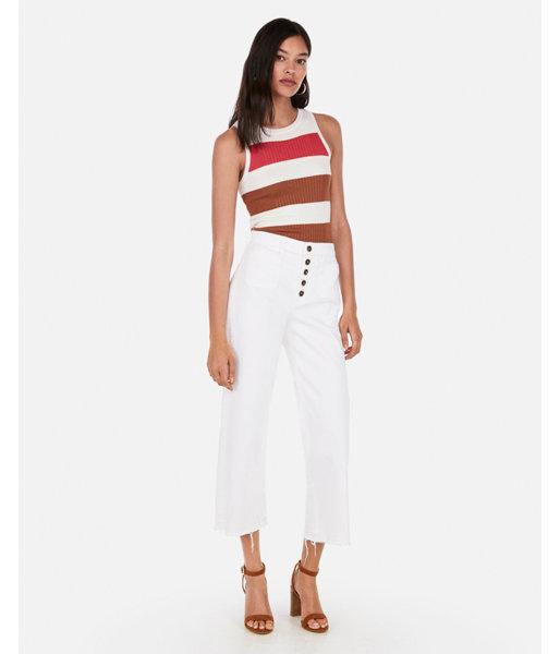 Express Womens Sleeveless Striped Ribbed Pullover