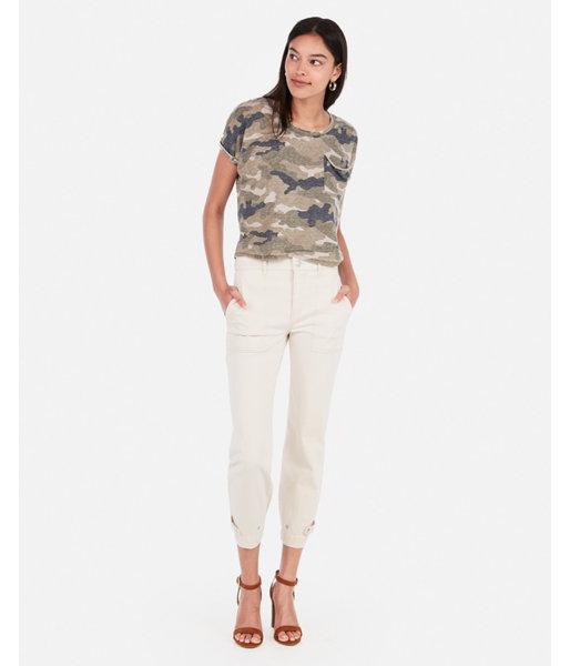 Express Womens Express One Eleven Cropped Camo Boxy Pocket Tee