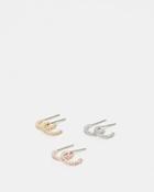 Express Womens Set Of Three Cubic Zirconia Post Back Hoop Earrings