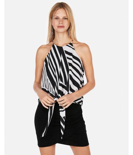 Express Womens Mixed Stripe Tie Hem High Neck Tank